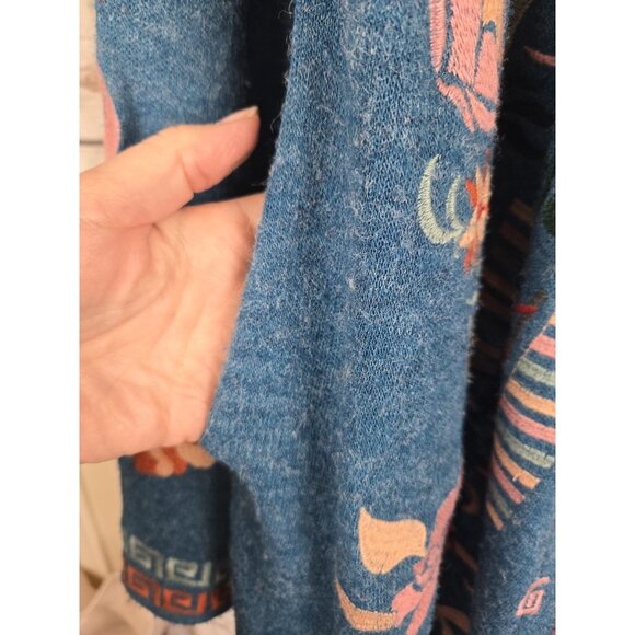 Adore Embroidered Sweater Hoodie Cardigan S Open Front Boho Teal Mid Length - Picture 5 of 8